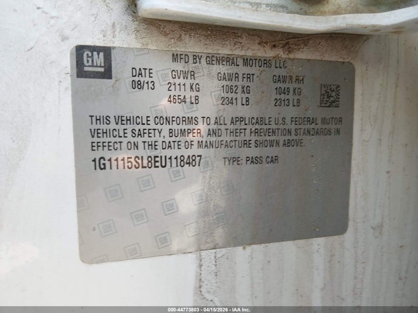 2014 Chevrolet Impala 1Lt VIN: 1G1115SL8EU118487 Lot: 44773803