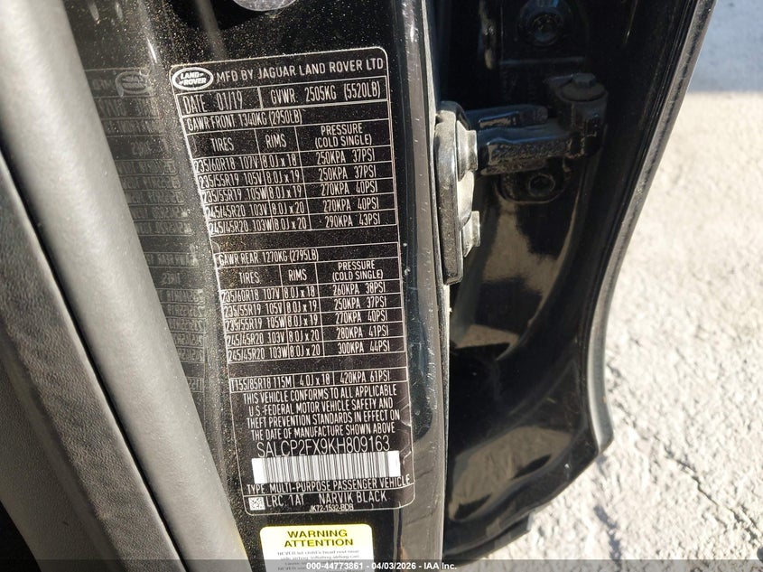 2019 Land Rover Discovery Sport Se VIN: SALCP2FX9KH809163 Lot: 44773861