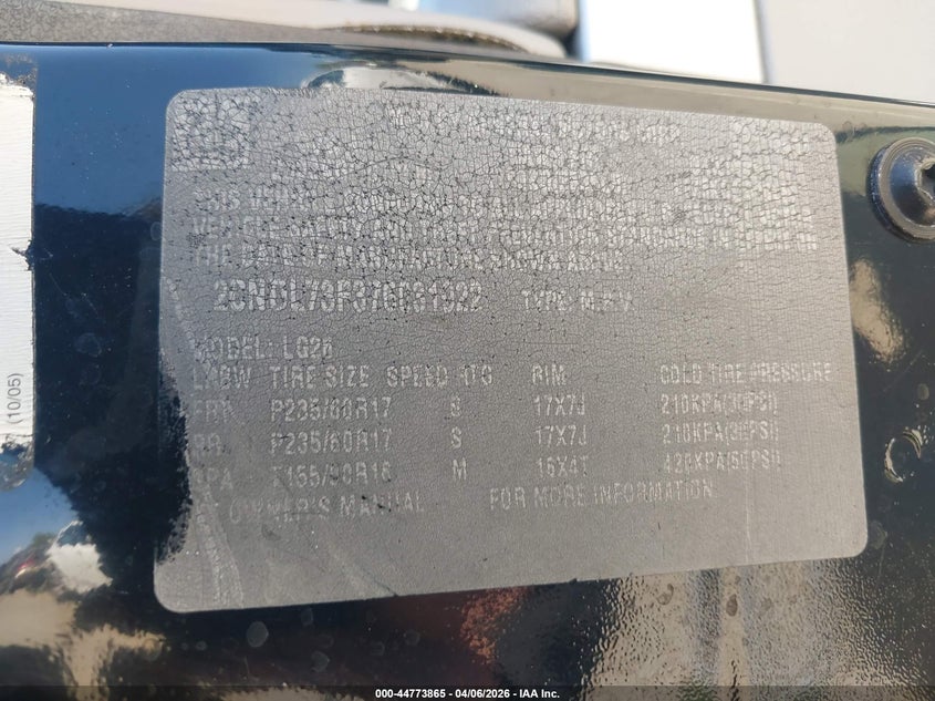 2007 Chevrolet Equinox Lt VIN: 2CNDL73F376031922 Lot: 44773865