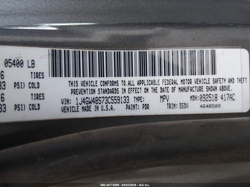 2003 Jeep Grand Cherokee Laredo VIN: 1J4GW48S73C559133 Lot: 44773899