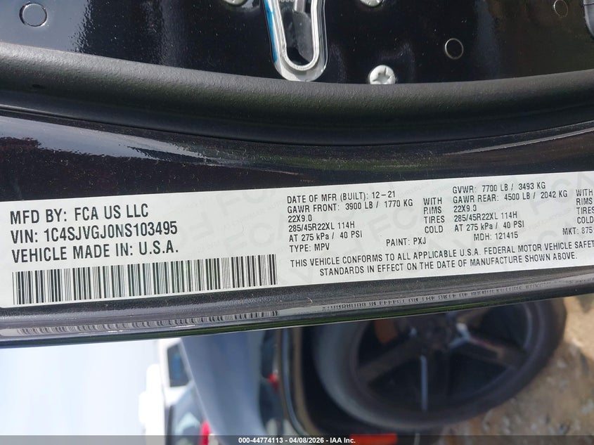 2022 Jeep Grand Wagoneer Series Iii 4X4 VIN: 1C4SJVGJ0NS103495 Lot: 44774113