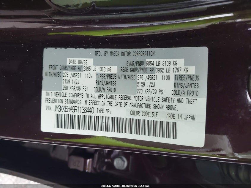 2024 Mazda Cx-90 Phev Premium Plus VIN: JM3KKEHA9R1138440 Lot: 44774188