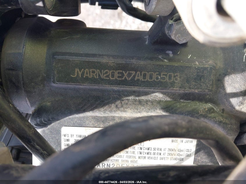 2007 Yamaha Yzfr1 VIN: JYARN20EX7A006503 Lot: 44774426