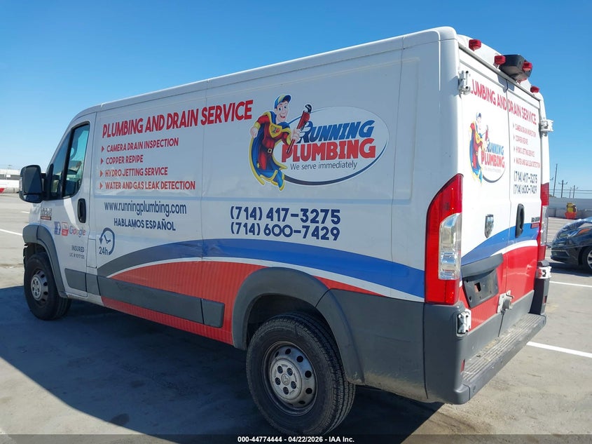 Vin: 3c6trvag1je156009, lot: 45271692, ram promaster 1500 low roof 136 wb 20183