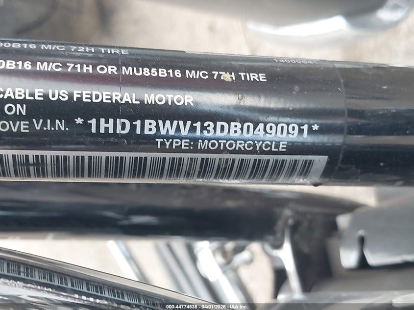 2013 Harley-Davidson Flstc Heritage Softail Classic VIN: 1HD1BWV13DB049091 Lot: 44774538