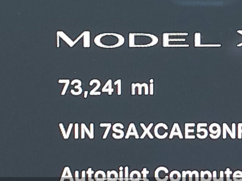 2022 Tesla Model X Dual Motor All-Wheel Drive VIN: 7SAXCAE59NF354790 Lot: 44774850