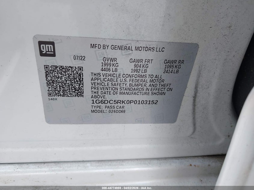 2023 Cadillac Ct4 Sport VIN: 1G6DC5RK0P0103152 Lot: 44774959