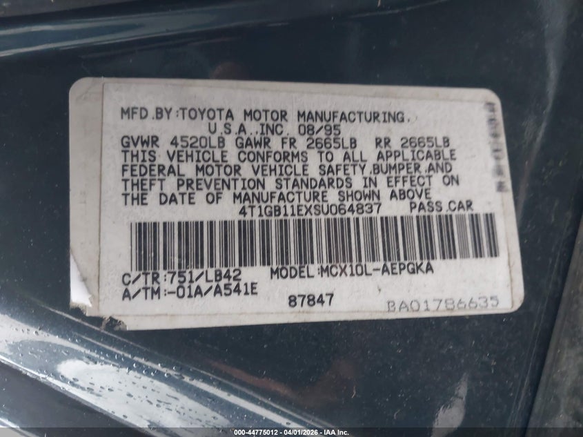 1995 Toyota Avalon Xls VIN: 4T1GB11EXSU064837 Lot: 44775012