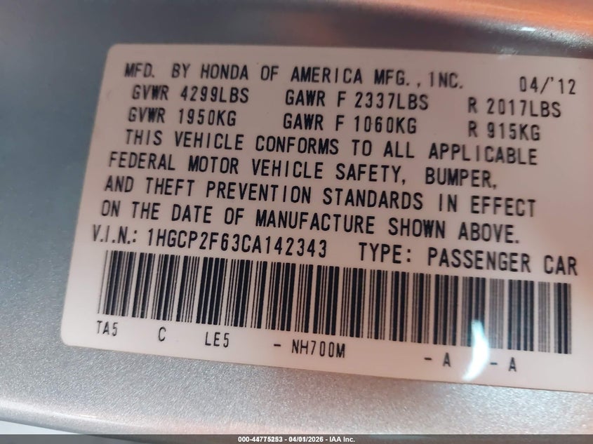 2012 Honda Accord 2.4 2.4 Se silver Lot 111044775253 Vin 1HGCP2F63CA142343