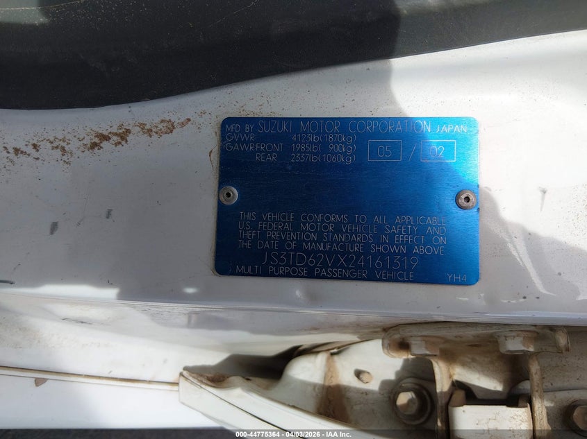 2002 Suzuki Grand Vitara Jlx/Limited VIN: JS3TD62V824151761 Lot: 44775364