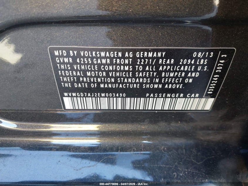 2014 Volkswagen Gti Wolfsburg Edition VIN: WVWGD7AJ2EW003490 Lot: 44775696
