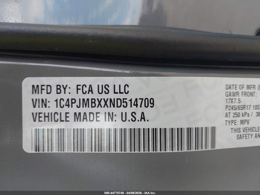 JEEP CHEROKEE 2022 VIN 1C4PJMBXXND514709
