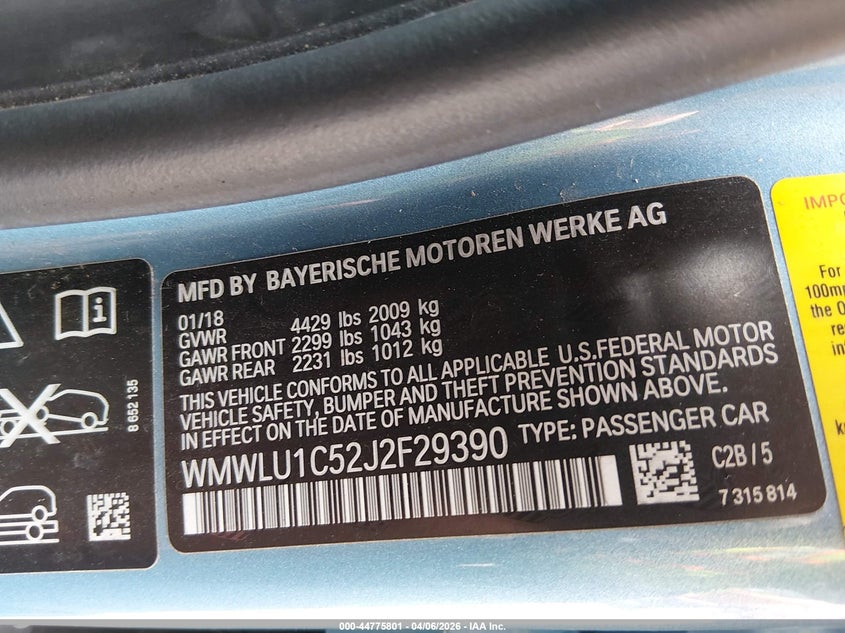 2018 Mini Clubman Cooper VIN: WMWLU1C52J2F29390 Lot: 44775801