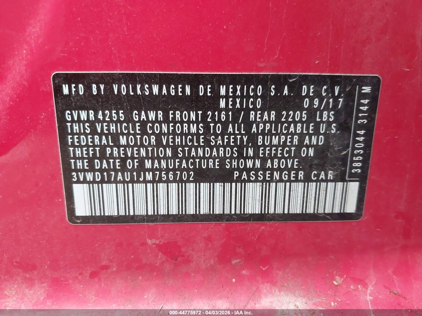 2018 Volkswagen Golf Sportwagen Tsi S/Tsi Se VIN: 3VWD17AU1JM756702 Lot: 44775972
