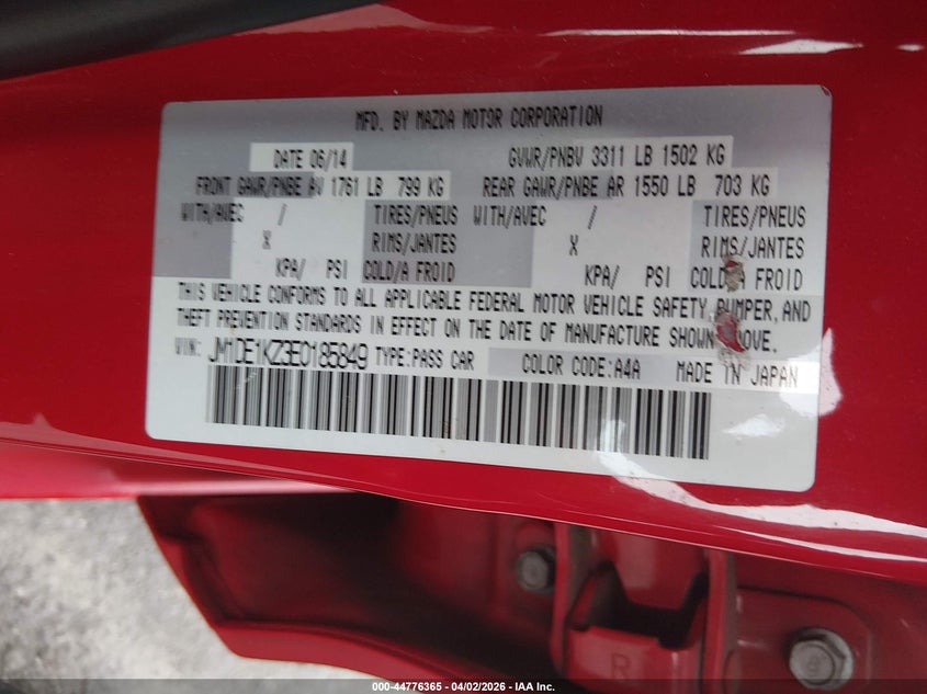 2014 Mazda Mazda2 Sport VIN: JM1DE1KZ3E0185849 Lot: 44776365