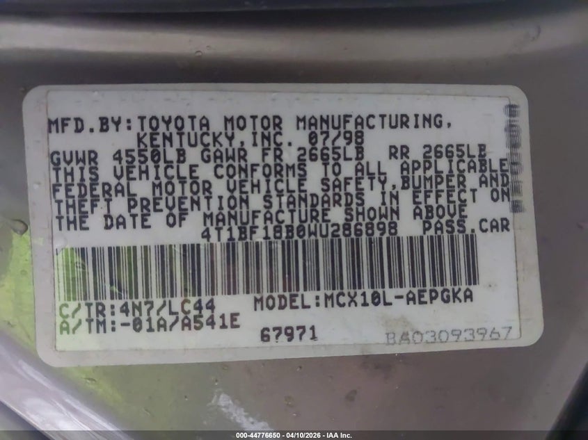 1998 Toyota Avalon Xls VIN: 4T1BF18B0WU286898 Lot: 44776650