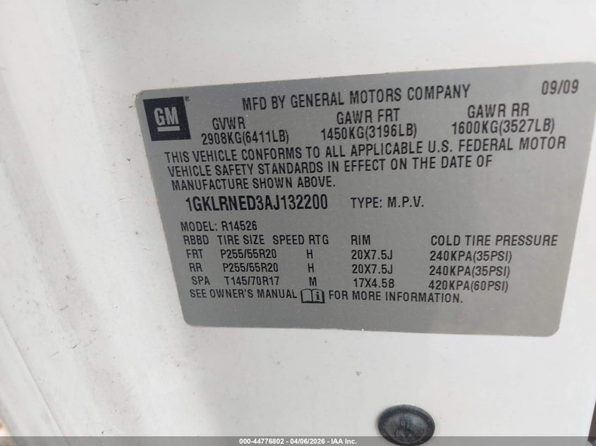 2010 GMC Acadia Slt-2 VIN: 1GKLRNED3AJ132200 Lot: 44776802