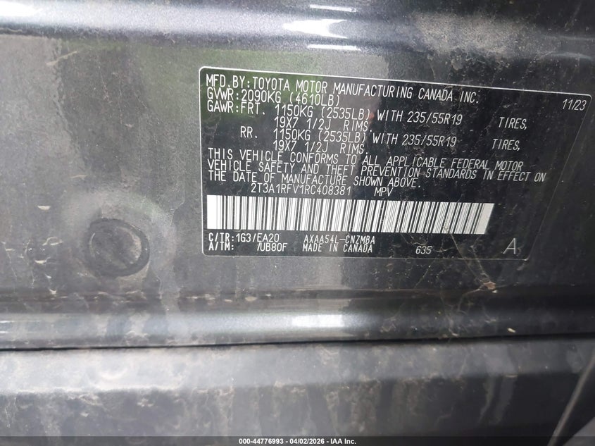 VIN 2T3A1RFV1RC408381 2024 TOYOTA RAV4 XLE PREMIUM