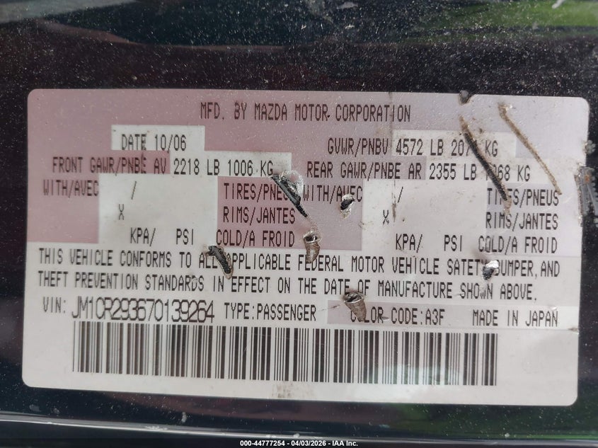 2007 Mazda Mazda5 Sport VIN: JM1CR293670139264 Lot: 44777254