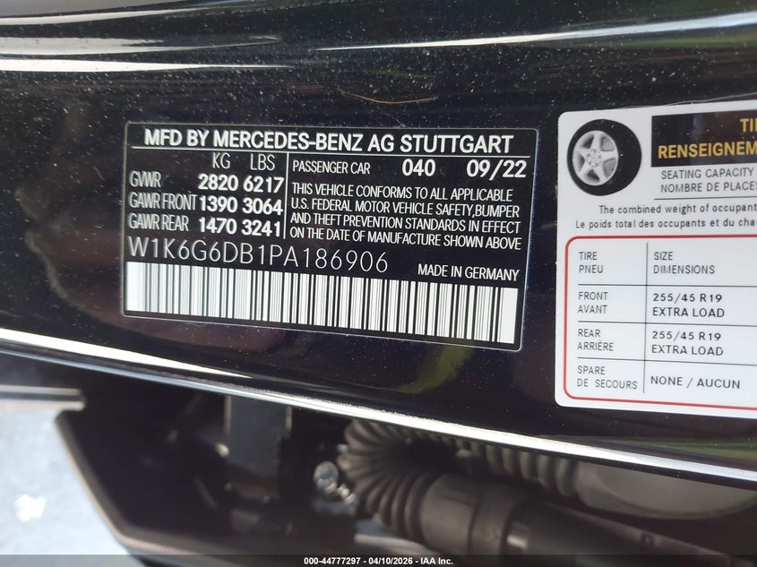 2023 Mercedes-Benz S 500 4Matic VIN: W1K6G6DB1PA186906 Lot: 44777297