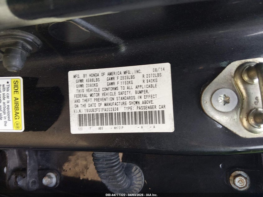 ACURA TLX 2015 VIN 19UUB2F51FA002838