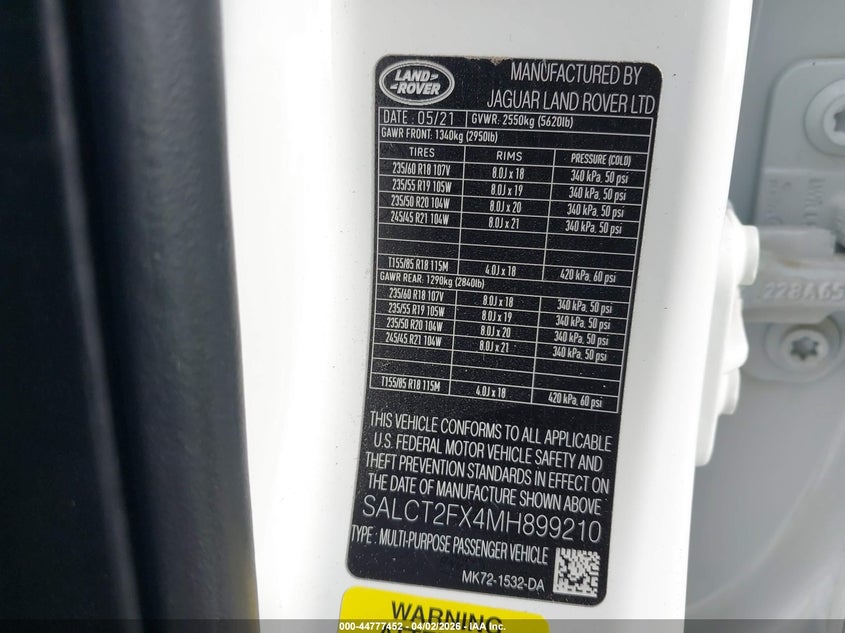 2021 Land Rover Discovery Sport S R-Dynamic VIN: SALCT2FX4MH899210 Lot: 44777452