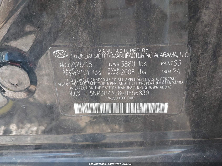2016 HYUNDAI ELANTRA SEDAN 1.8L I-4 DOHC, VVT, 145HP