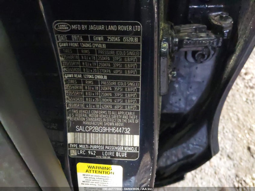 2017 Land Rover Discovery Sport Se VIN: SALCP2BG9HH644732 Lot: 44777504