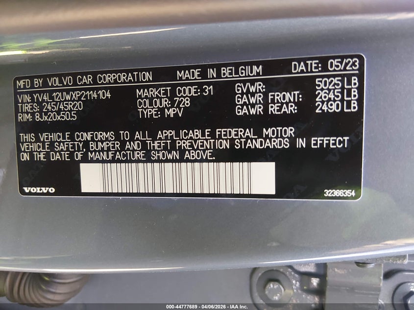 2023 Volvo Xc40 B5 Plus Dark Theme VIN: YV4L12UWXP2114104 Lot: 44777689