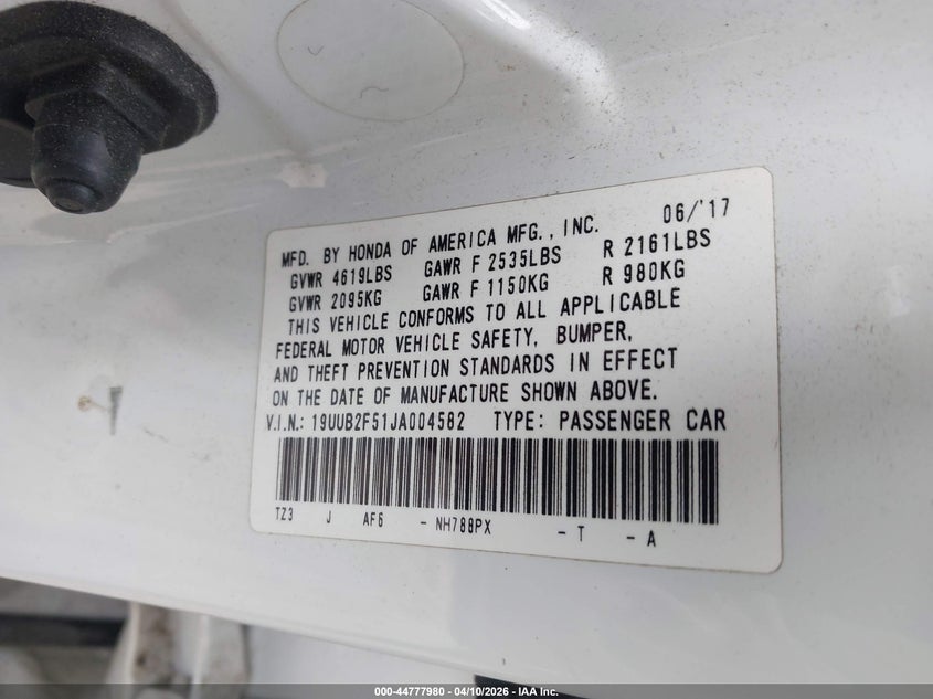 2018 Acura Tlx Tech Pkg VIN: 19UUB2F51JA004582 Lot: 44777980