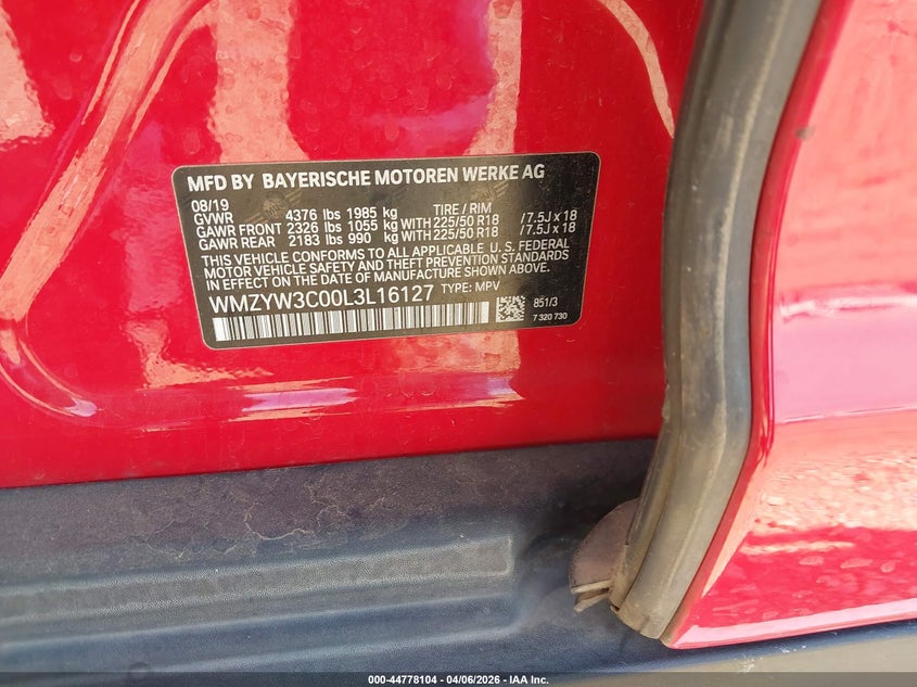 2020 Mini Countryman Cooper VIN: WMZYW3C00L3L16127 Lot: 44778104