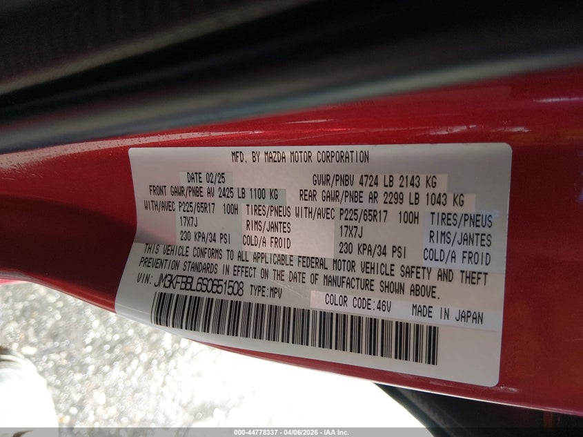 VIN JM3KFBBL6S0651508 2025 MAZDA CX-5 SELECT