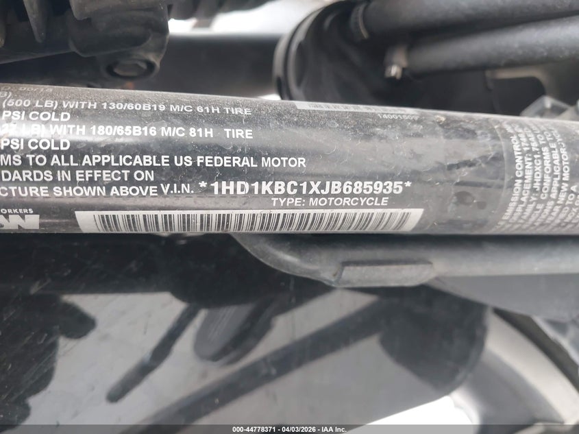 2018 Harley-Davidson Flhx Street Glide VIN: 1HD1KBC1XJB685935 Lot: 44778371
