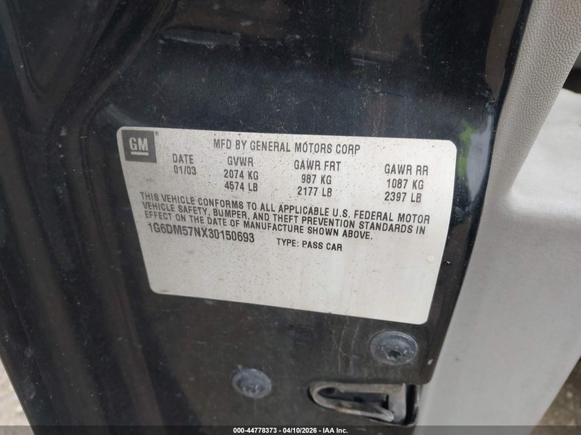 2003 Cadillac Cts Standard VIN: 1G6DM57NX30150693 Lot: 44778373