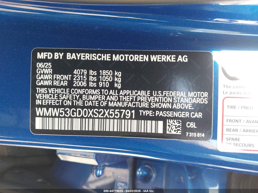 2025 Mini Hardtop Cooper S VIN: WMW53GD0XS2X55791 Lot: 44778658