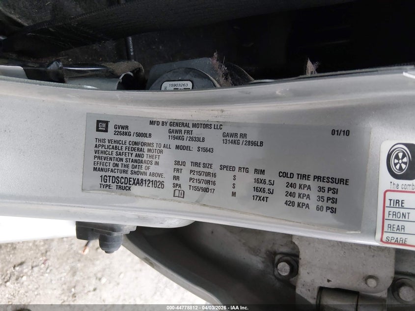 2010 GMC Canyon Sle1 VIN: 1GTDSCDEXA8121026 Lot: 44778812