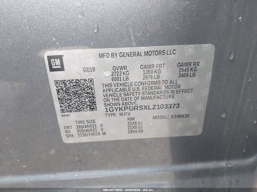 2020 Cadillac Xt6 Awd Sport VIN: 1GYKPGRSXLZ103373 Lot: 44778935