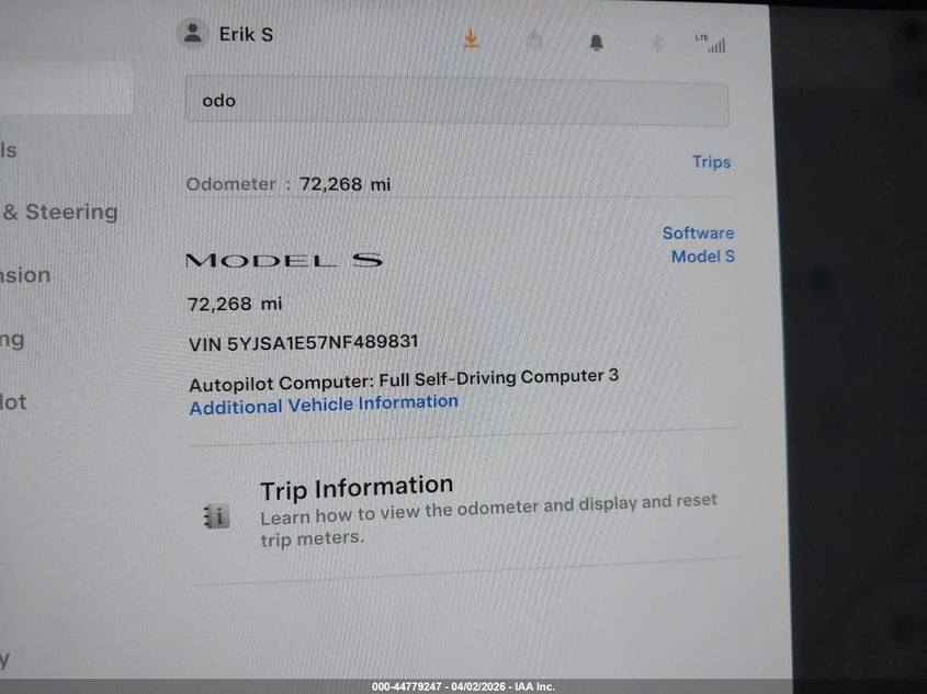 2022 Tesla Model S Dual Motor All-Wheel Drive VIN: 5YJSA1E57NF489831 Lot: 44779247