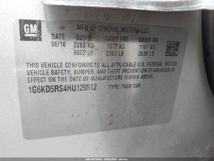 2017 Cadillac Ct6 Luxury VIN: 1G6KD5RS4HU129512 Lot: 44779443