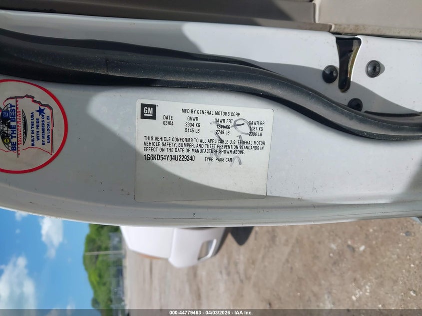 2004 Cadillac Deville Standard VIN: 1G6KD54Y04U229340 Lot: 44779463