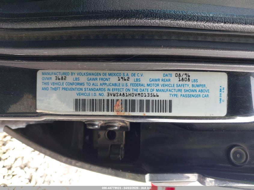 1997 Volkswagen Jetta Gls VIN: 3VWSA81H0VM013566 Lot: 44779923