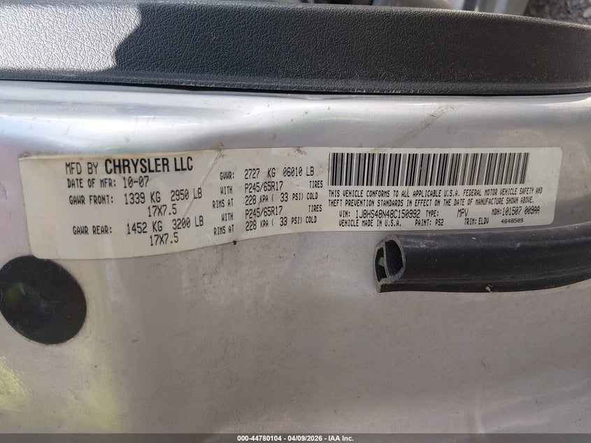 2008 Jeep Grand Cherokee Laredo VIN: 1J8HS48N48C150992 Lot: 44780104