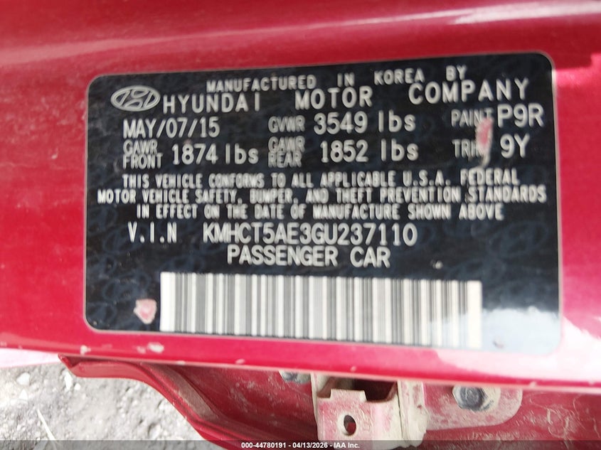 2016 Hyundai Accent 1.6 Se red Lot 111044780191 Vin KMHCT5AE3GU237110