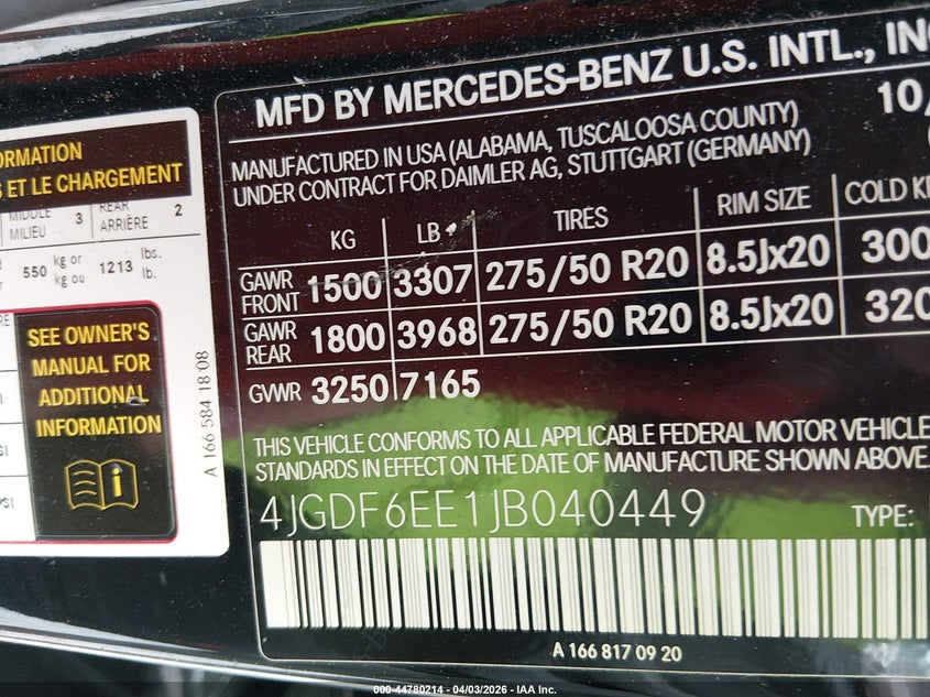 2018 Mercedes-Benz Gls 450 4Matic VIN: 4JGDF6EE1JB040449 Lot: 44780214