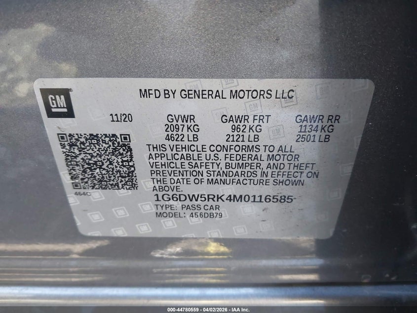 2021 Cadillac Ct5 Luxury VIN: 1G6DW5RK4M0116585 Lot: 44780559