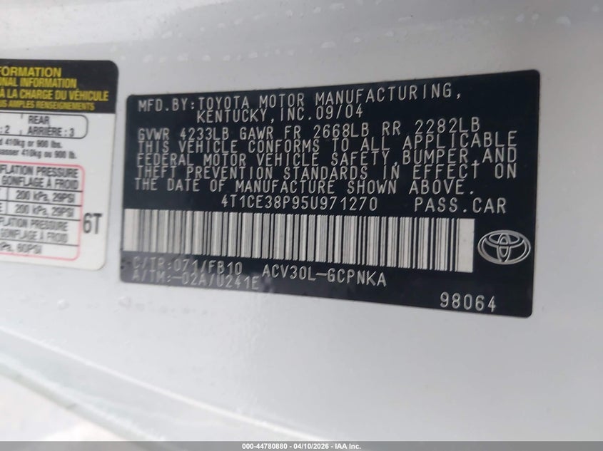 2005 Toyota Camry Solara Se VIN: 4T1CE38P95U971270 Lot: 44780880