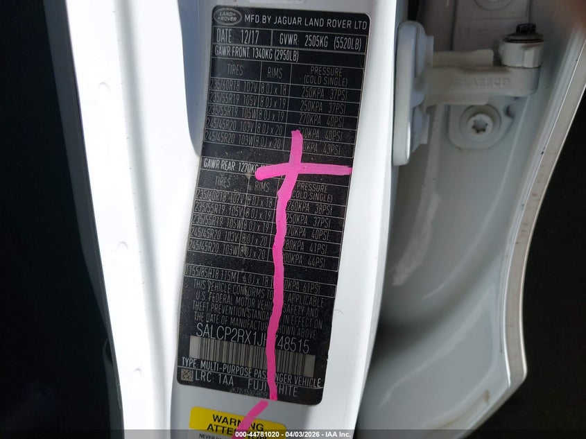 2018 Land Rover Discovery Sport Se VIN: SALCP2RX1JH748515 Lot: 44781020