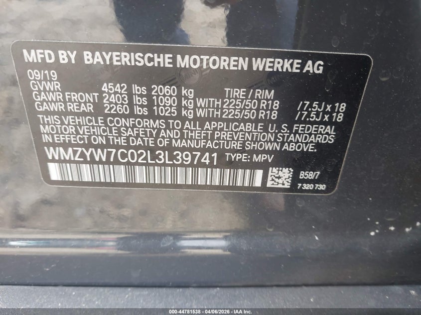 2020 Mini Countryman Cooper S VIN: WMZYW7C02L3L39741 Lot: 44781538