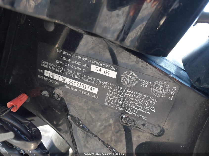 2004 Harley-Davidson Flhrci VIN: 1HD1FRW134Y730174 Lot: 44781674
