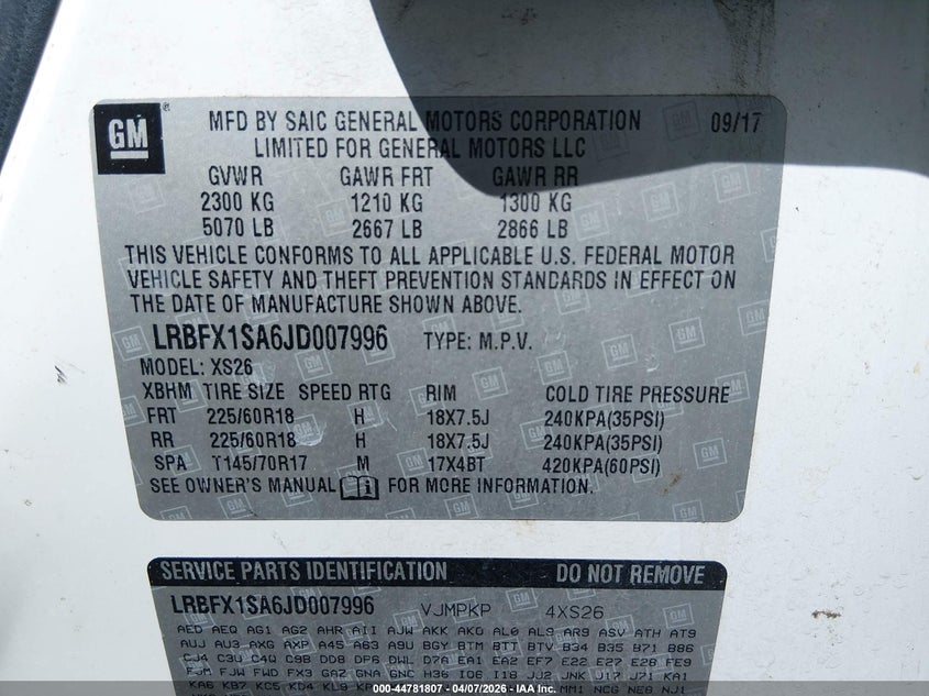 2018 Buick Envision Essence VIN: LRBFX1SA6JD007996 Lot: 44781807